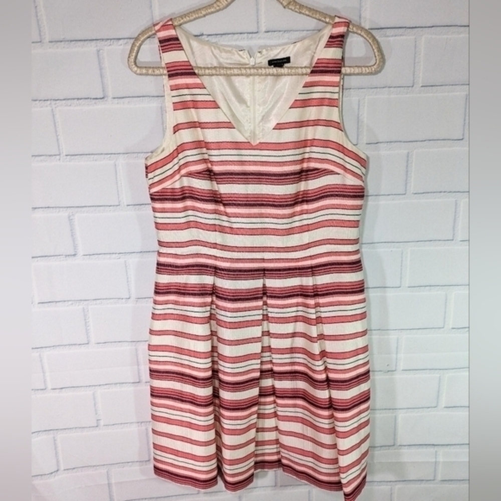 Ann Taylor Coral Striped Silky V-Neck Sleeveless Dress